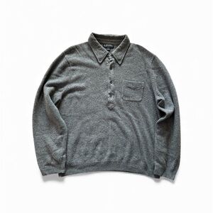 Brooks Brothers Thick Lambswool Popover Polo Knit Sweater Men's XL Gray